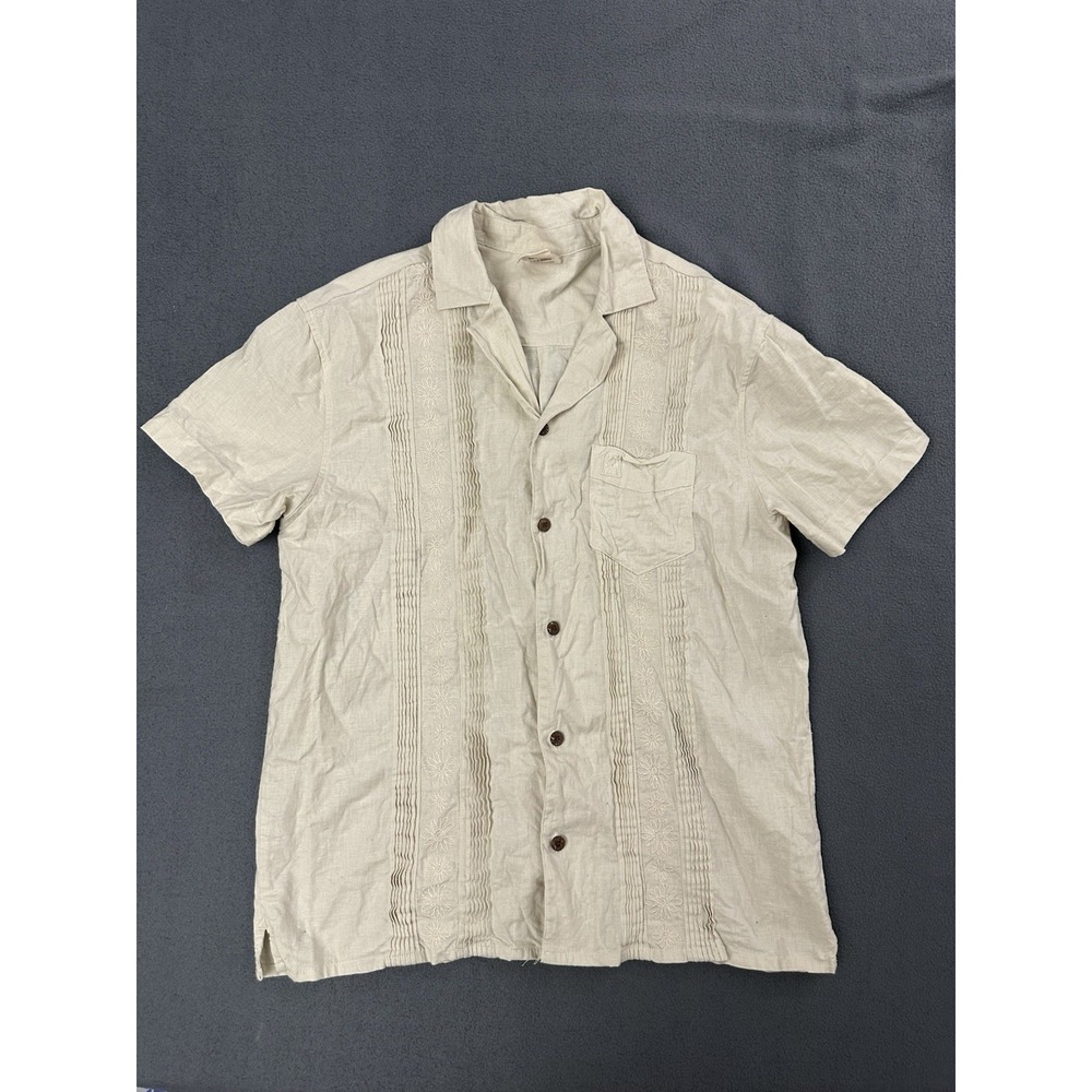 Dandy Del Mar Shirt Mens S Brisa Linen Vintage Ivory Embroidered Guayabera Camp